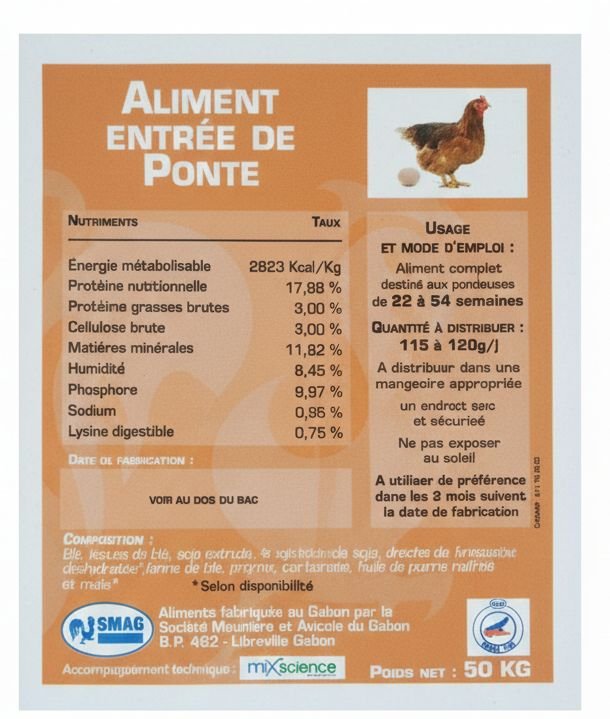 PONTE 22 54 SEMAINE - aliments pour volaille - DEAG Gabon