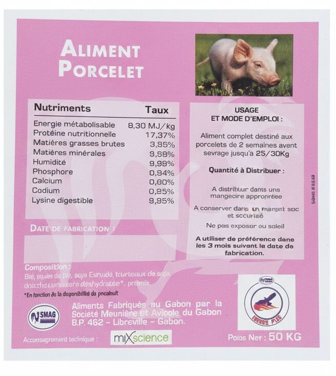 PORCELET - aliments pour porc - DEAG Gabon